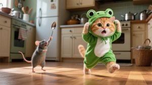 Мультики для детей, котик убегает от мышонка, мультфильм детям