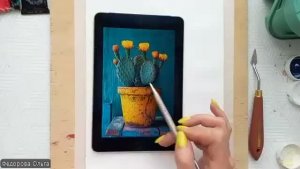 Акрил. Цветущий кактус