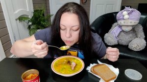 Мукбанг Гороховый суп с копчеными ребрышками и грудинкой. Самый вкусный на планете!
