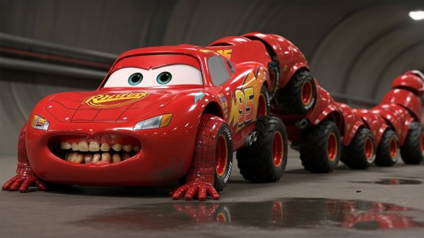 Мультфильм, котик и его папа спасают город от злой машинки