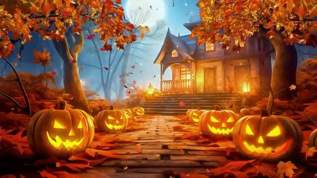 Cozy Autumn Porch Halloween Ambience with Spooky Halloween Background Music Halloween Music смотреть онлайн