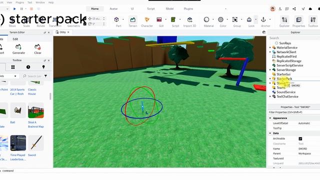 Как сделать Tool, Gui кнопку и starter pack. Гайд. roblox, roblox studio