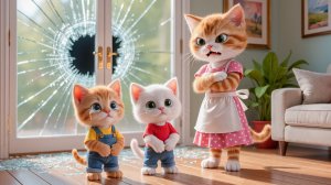 Мультики для детей, котики играли дома в мячик и рабили окно, мультфильм детям