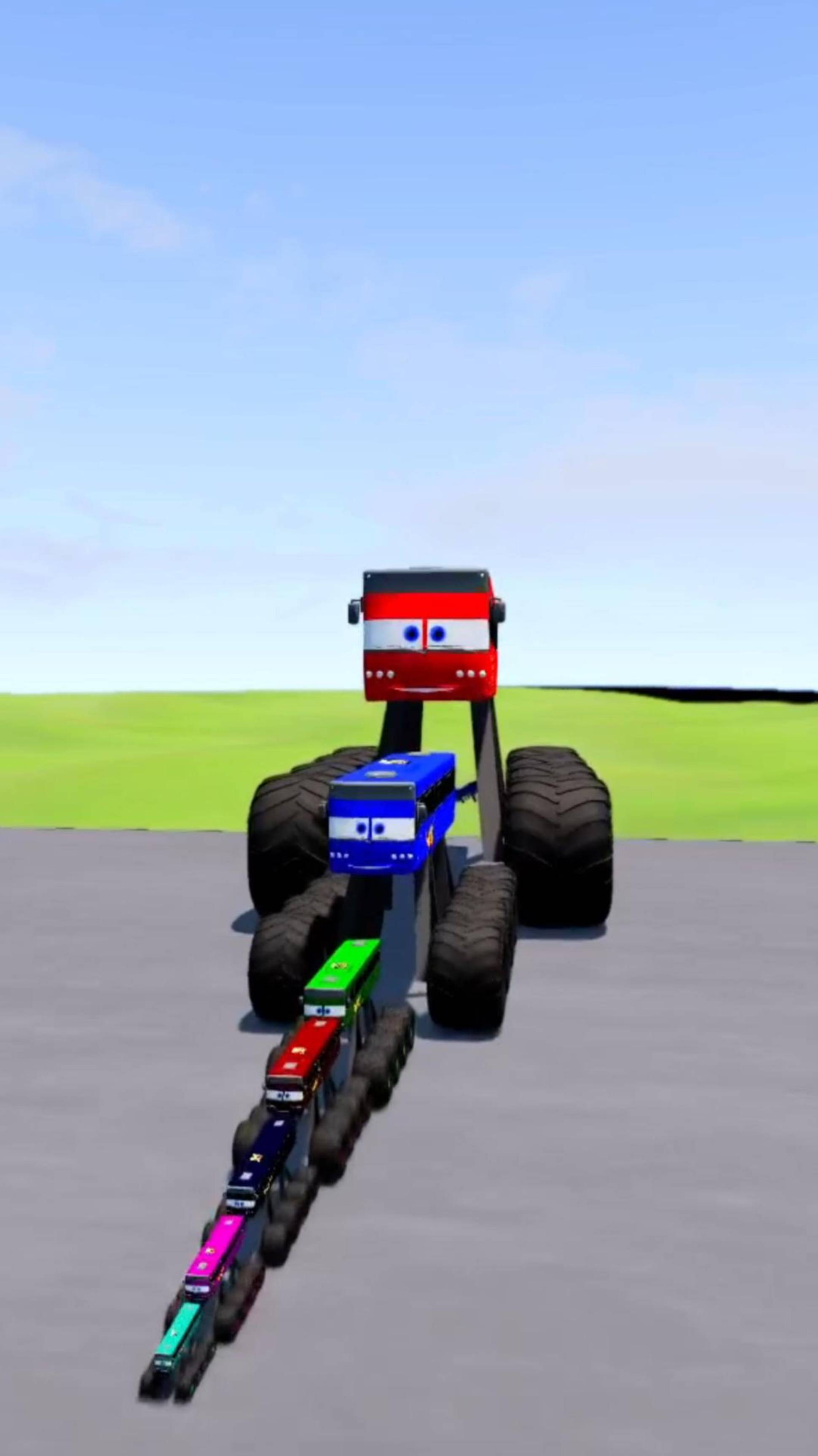 Большой и маленький Длинный автобус Молния Маккуин против поезда Томаса | BeamNG.Drive смотреть онлайн