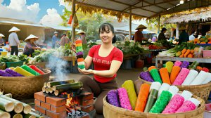 Готовлю клейкий рис в бамбуковых тубах, что бы продать его на рынке.Веду хозяйство.Жизнь во Вьетнаме