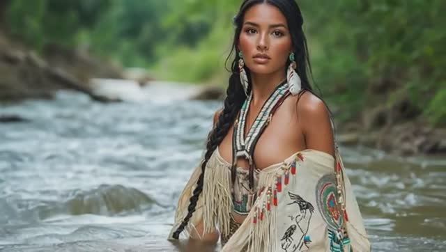 Native American Women In A Line