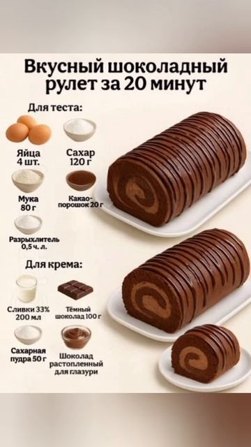 Рецепт быстрого шоколадного рулета