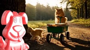 Папа и дочка рыжие котики Желейный пёс Стасик в гостях у кошачьего семейства