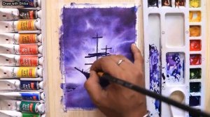 Рисование акварелью для начинающих красивого морского пейзажа и корабля, шаг за шагом