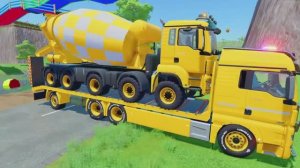 МУЛЬТИК ПРО ГРУЗОВИКИ. БОЛЬШИЕ АВТОВОЗЫ ПЕРЕВОЗЯТ БЕТОНОМЕШАЛКУ, ГРУЗОВИКИ И ЭКСКАВАТОР.