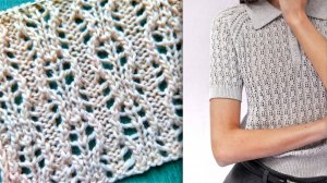 Легкий эффектный узор спицами ⭐️ Разбор ажурного узора джемпера-поло