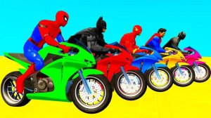 Смешные Супергерои катаются на цветных мотоциклах и велосипедах. Мультфильмы для детей и малышей.