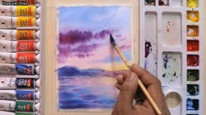 Акварельный морской пейзаж с лодкой, шаг за шагом легко