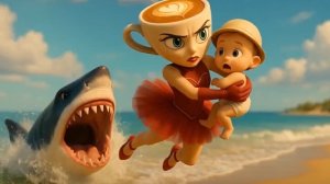 Балерина Капучино спасает младенца от акулы.