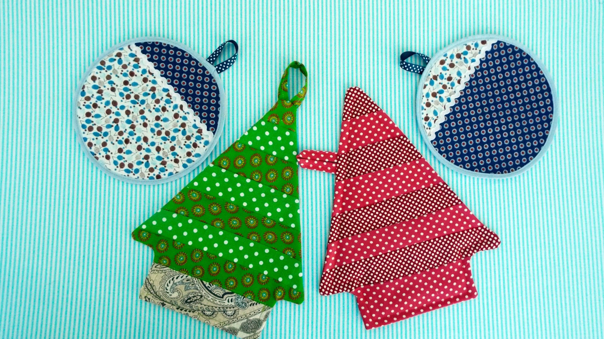 Новогодние подарки своими руками, прихватки Ёлки для кухни. Лоскутное шитьё для начинающих.