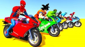 Человек-паук на Мотоциклах Супер Гонки над пустыней Рампа! Супер Гонка Супергероев Халка, Гоку.