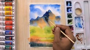 красивый горный пейзаж акварелью легко