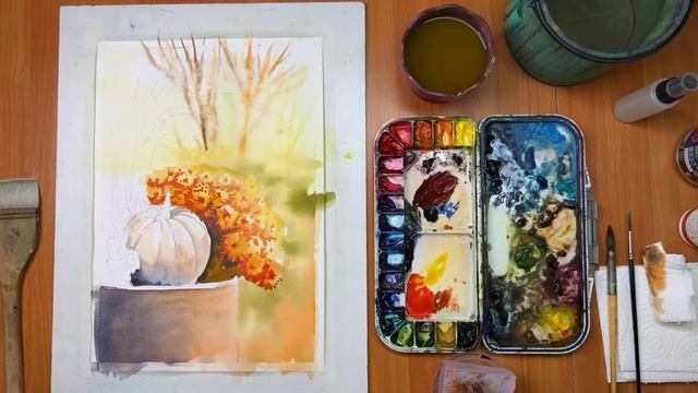 Рисуем акварелью осенний пейзаж смотреть онлайн