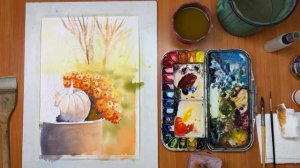Рисуем акварелью осенний пейзаж