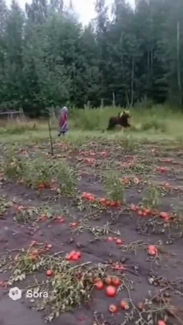 попал косолапый - русская женщина за вытоптанные помидоры....mp4