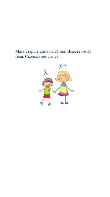 Мать старше сына на 25 лет. Вместе им 33 года. Сколько лет сыну? #логика #задача #математика смотреть онлайн