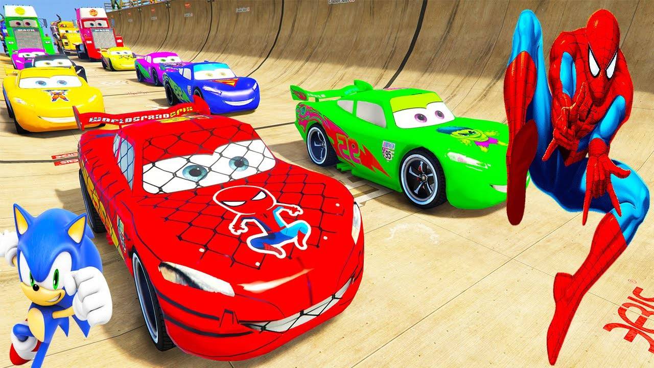 ЧЕЛОВЕК-ПАУК Маккуин ПИКАЧУ испытание на рампе СУПЕР ГОНКИ СУПЕРГЕРОЯМИ грузовик Дисней МИСС Фриттер