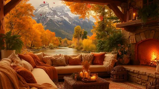 Cozy Autumn Morning By The Lake Soft Piano Crackling Fireplace Ambience For Relax Study