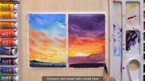 Акварельная живопись для начинающих: простой закат и вечерний пейзаж, легко и поэтапно