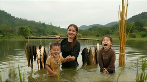 Ловлю в ловушку большую рыбу, чтобы продать на рынке, и купить фрукты для двоих детей. Вьетнам