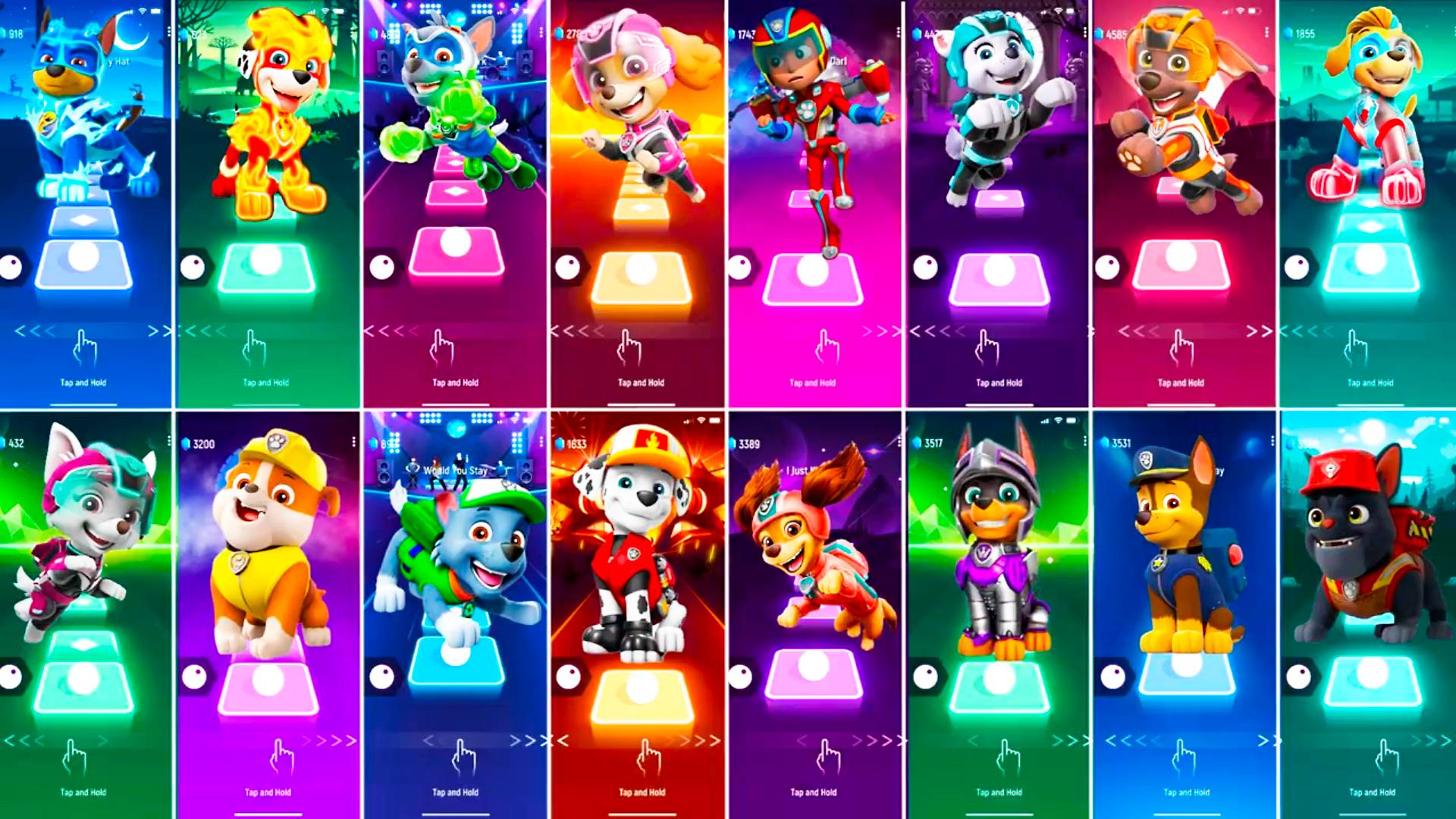 Мультики для Детей Щенячий Патруль Tiles Hop - Гончик, Маршалл, Скай, Райдер смотреть онлайн