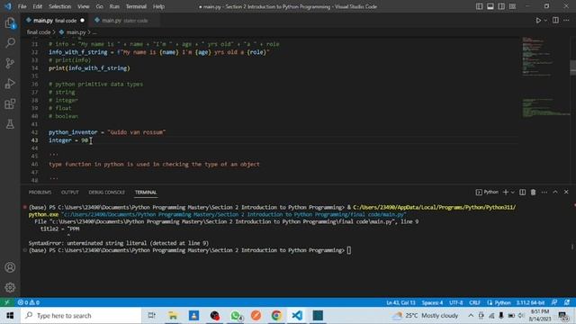4. Python Primitive Datatypes, type function, Comment & Docstring смотреть онлайн