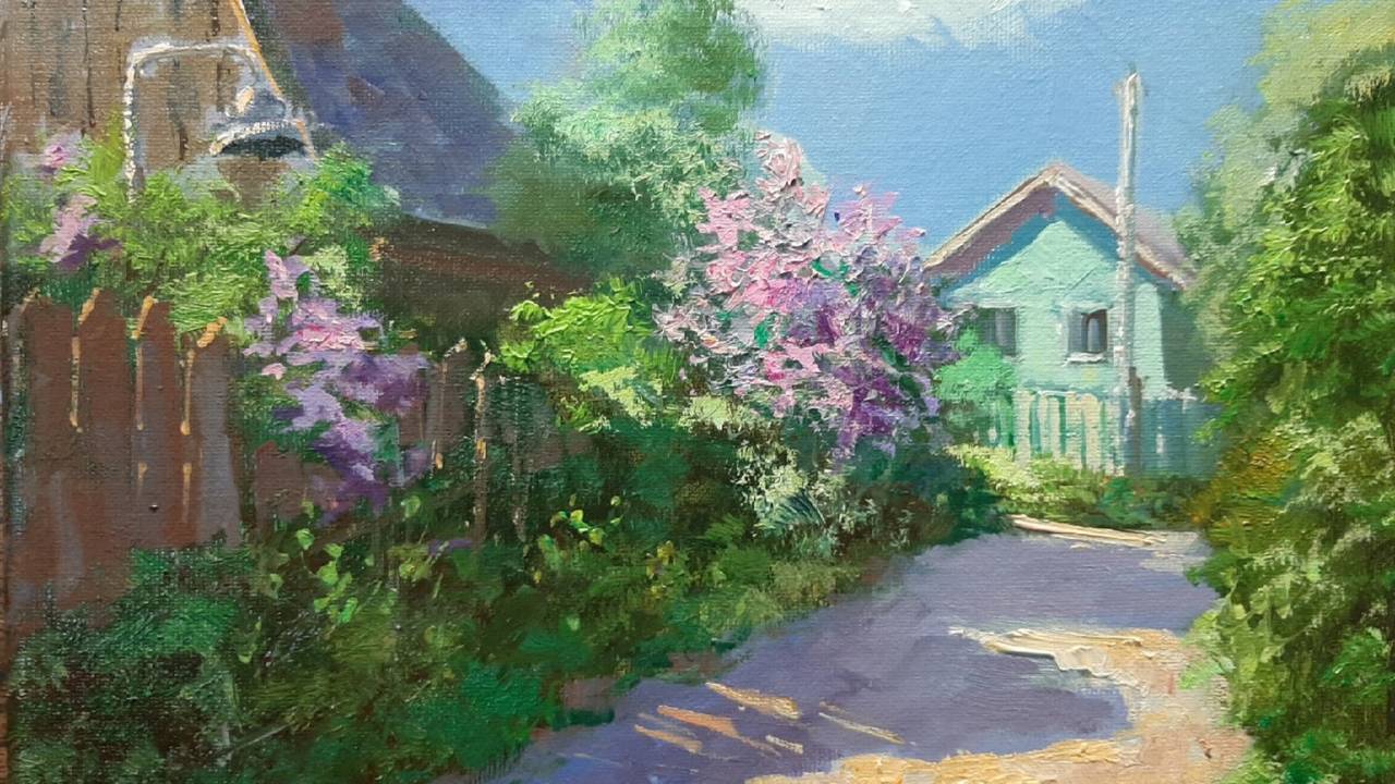 Дворик .Живопись маслом смотреть онлайн