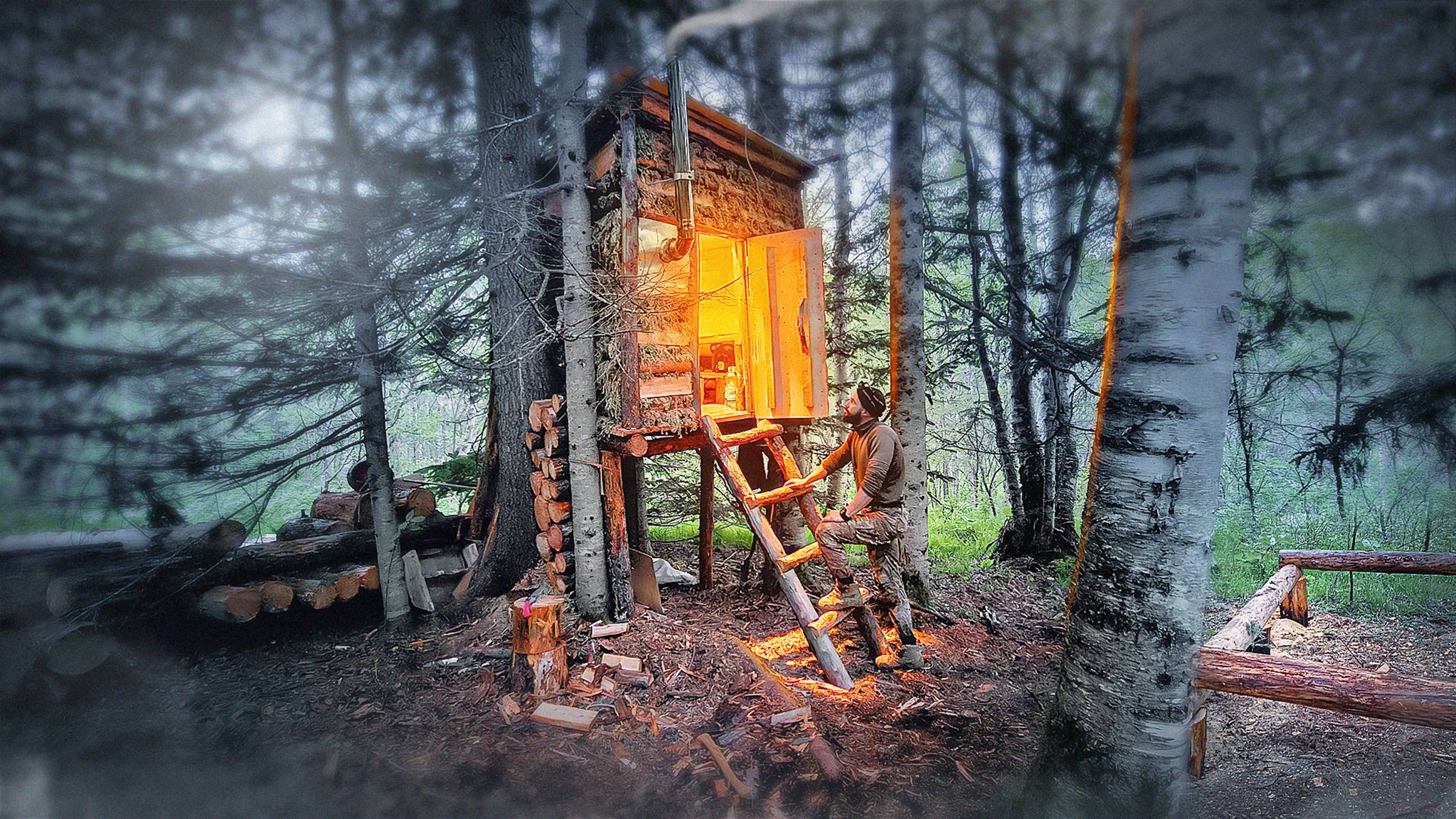 СТРОЮ ДОМ В ЛЕСУ - ПРОВЕЛ СВЕТ в ДОМ НА ДЕРЕВЕ | СДЕЛАЛ КАРКАС и ОСТАЛСЯ НА НОЧЬ смотреть онлайн