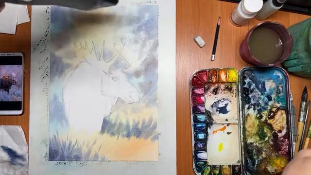 Рисуем лося акварелью смотреть онлайн