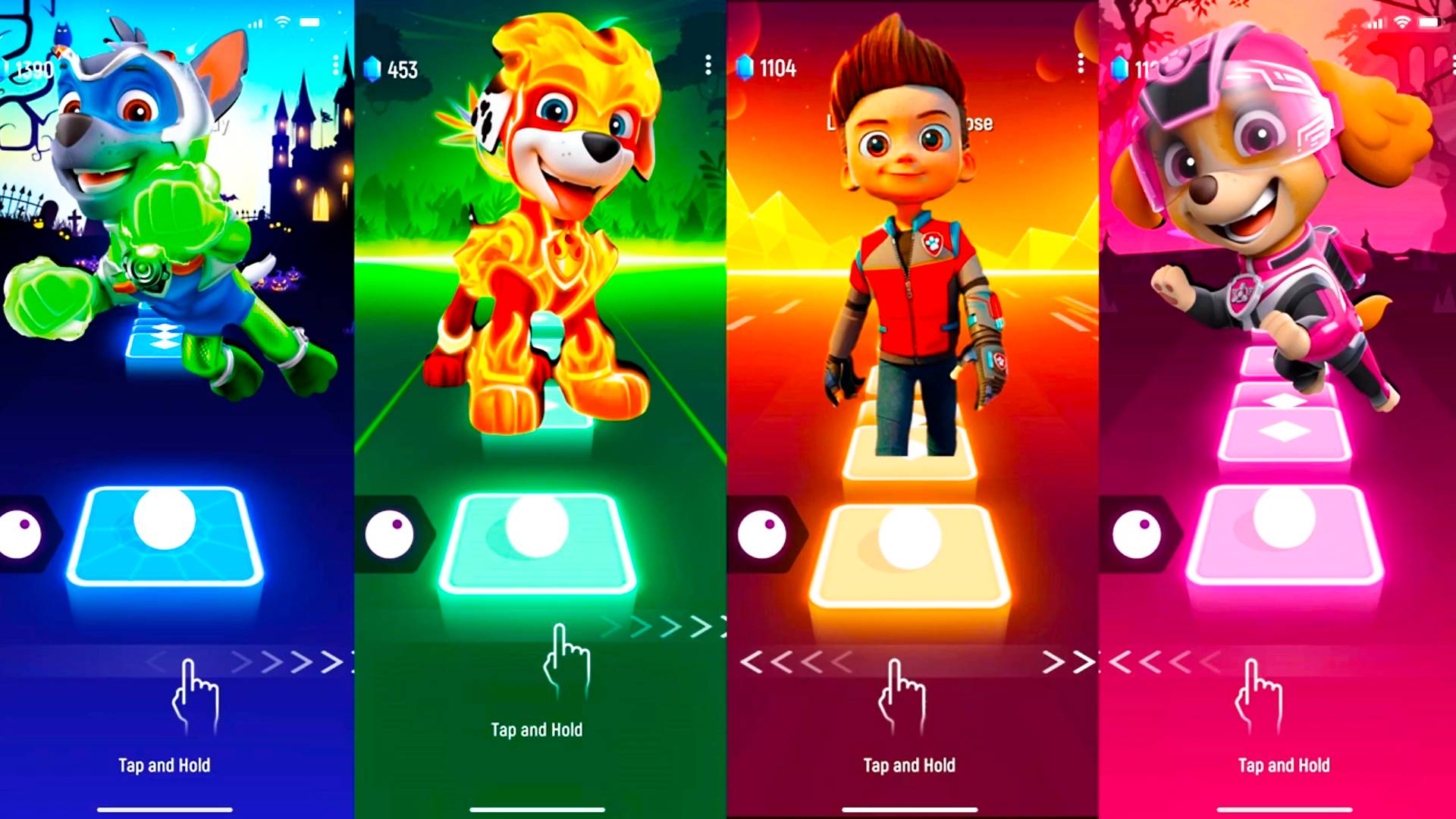 Мультики для Детей Щенячий Патруль Tiles Hop - Рокки, Маршалл, Райдер, Скай смотреть онлайн