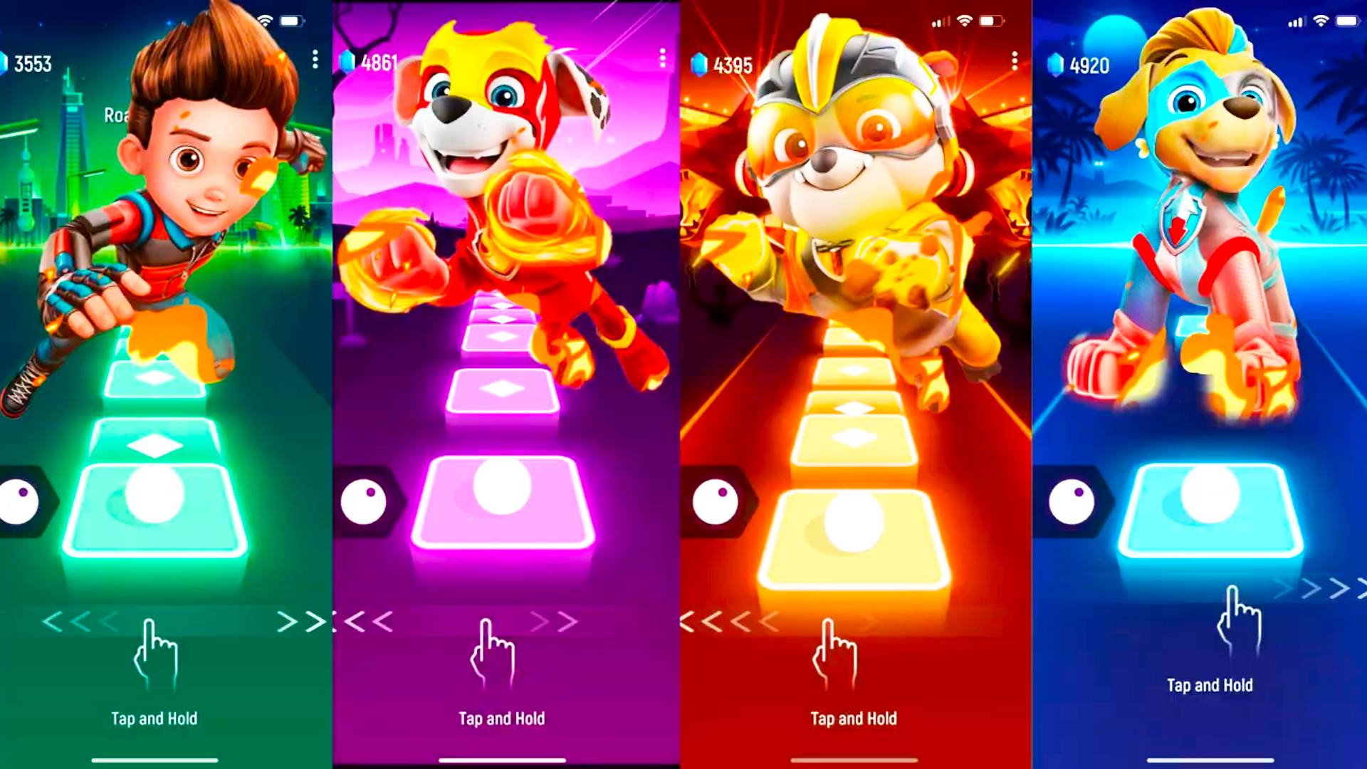 Мультики для Детей Щенячий Патруль Tiles Hop - Райдер, Маршалл, Крепыш смотреть онлайн