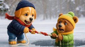 Мультики для детей, собачка спасает своего друга медвежонка, мультфильм детям/мультики