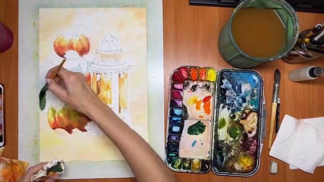 Осенний натюрморт с тыквами. смотреть онлайн