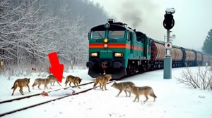 Волчья стая перегородила путь поезду, машинист замер,