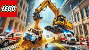 Экскаватор LEGO пытается спасти машину из песчаной ловушки