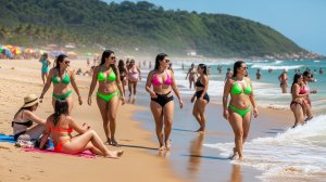 Красивые люди и пляжная жизнь.Красивые девушки в бикини  разгуливают по пляжу 🌊👙