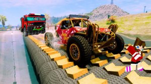 Грузовики против моста и лежачих полицейских в BeamNG Drive