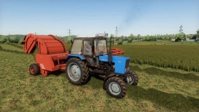 Farming Simulator 22, прессование тюков травы на МТЗ 82.1
