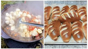 "Жизнь на пенсии".. Приготовили картошку с мясом в казане и занималась выпечкой