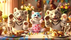 Мультики для детей, котик играет с тигрятами, мультфильм/мультик