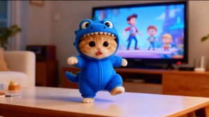 Мультики для детей, котик в костюме катается на мотоцикле, мультфильм/мультик