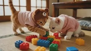 Кошка с котятами играют в Лего и гуляют на ферме.