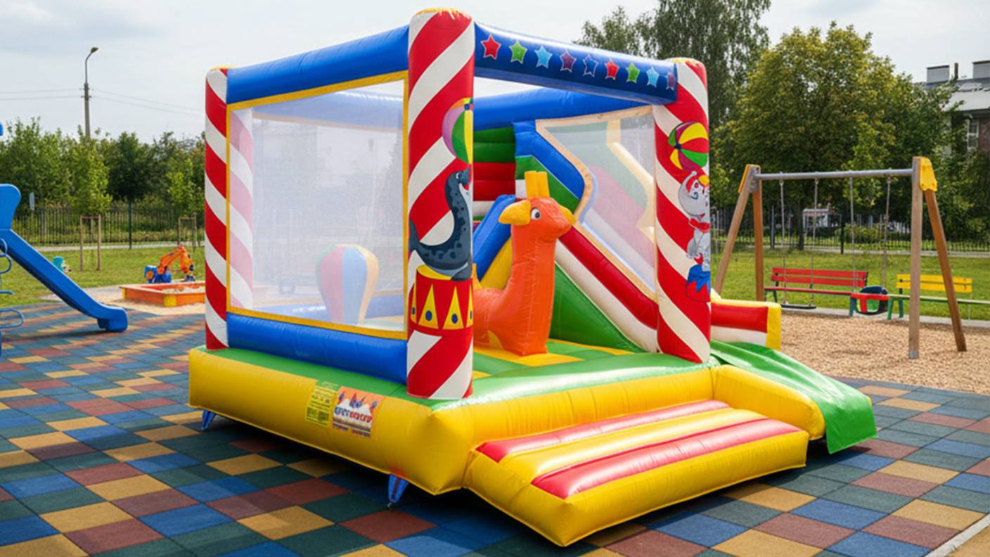 Коммерческий надувной батут «Поход в цирк» с горкой, 4*4*2,8 м смотреть онлайн