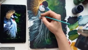 Гуашь. Венценосный журавль