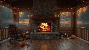 4К Камин на веранде в тайге — треск дров и снег | Cozy Fireplace ASMR for Sleep & Focus